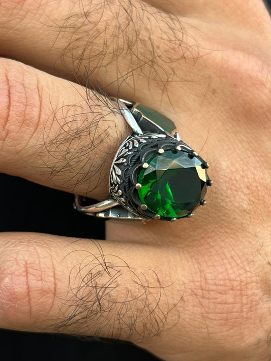 Green stone Ring -for Men's Sterling Silver 925s
