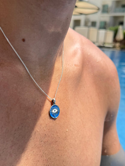 Blue Evil Eye Necklace in Sterling Silver 925s