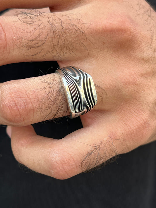 Sleek wood design Ring -for Men's Sterling Silver 925s