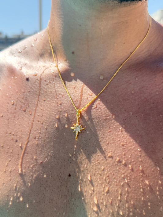 GOLD Plated North Star Necklace for Men's Sterling Silver 925s