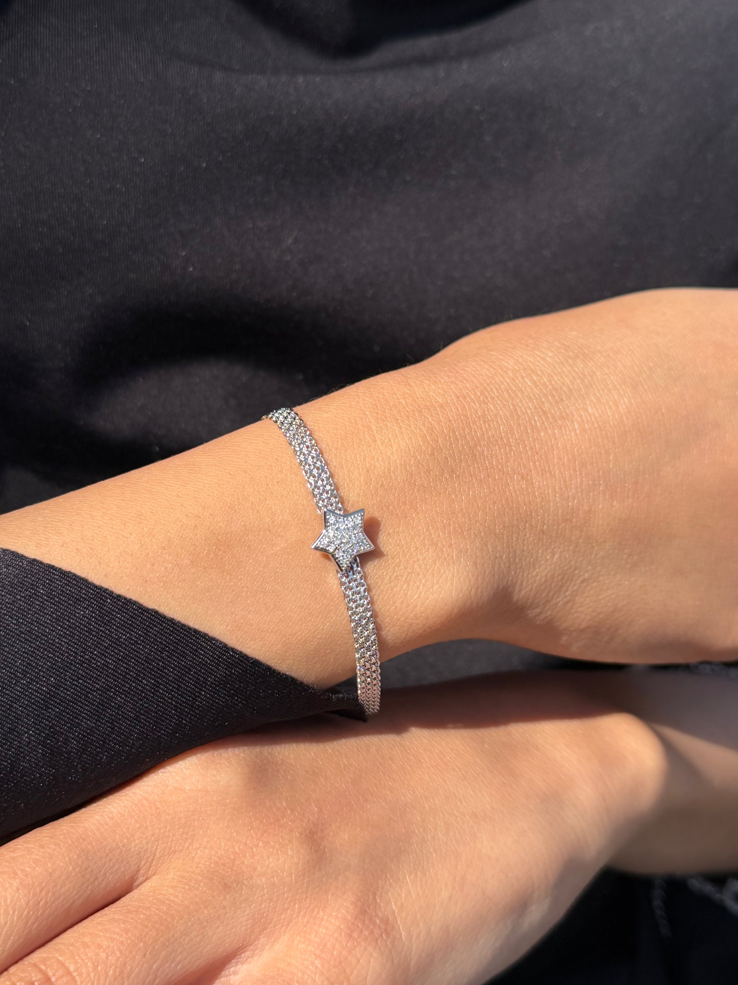 Zirconia Star Mesh Bracelet -in Sterling Silver -925
