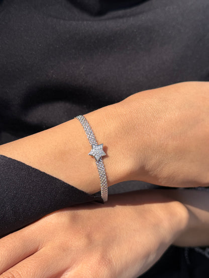 Zirconia Star Mesh Bracelet -in Sterling Silver -925