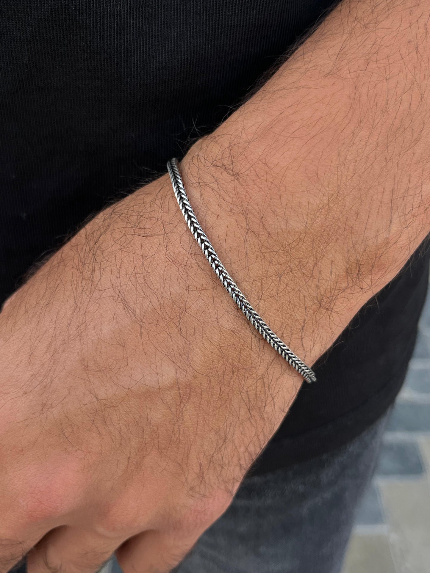 Oxidized Costie Bracelet for Men's Sterling Silver 925s-(4mm-21cm)