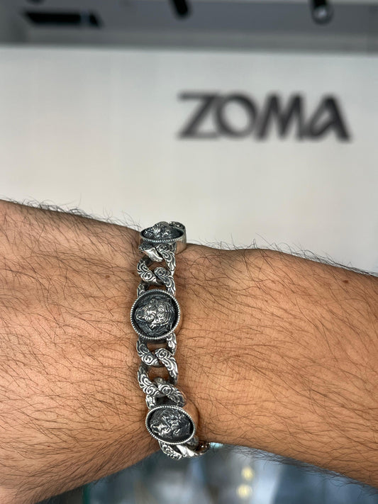 Trio Tiger Beasts Bracelet for Men's Sterling Silver 925s-21cm