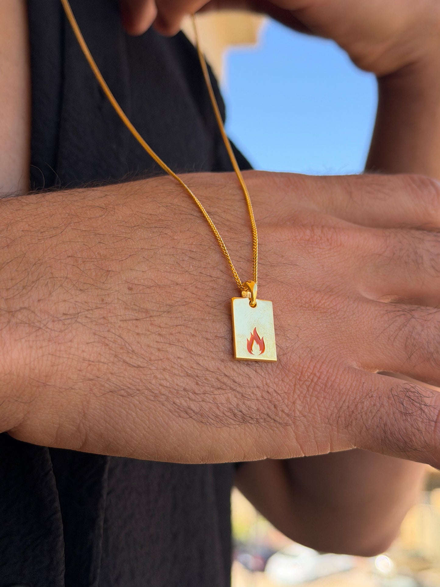 Flame Bar Necklace Sterling Silver 925s-Fine Gold Plated