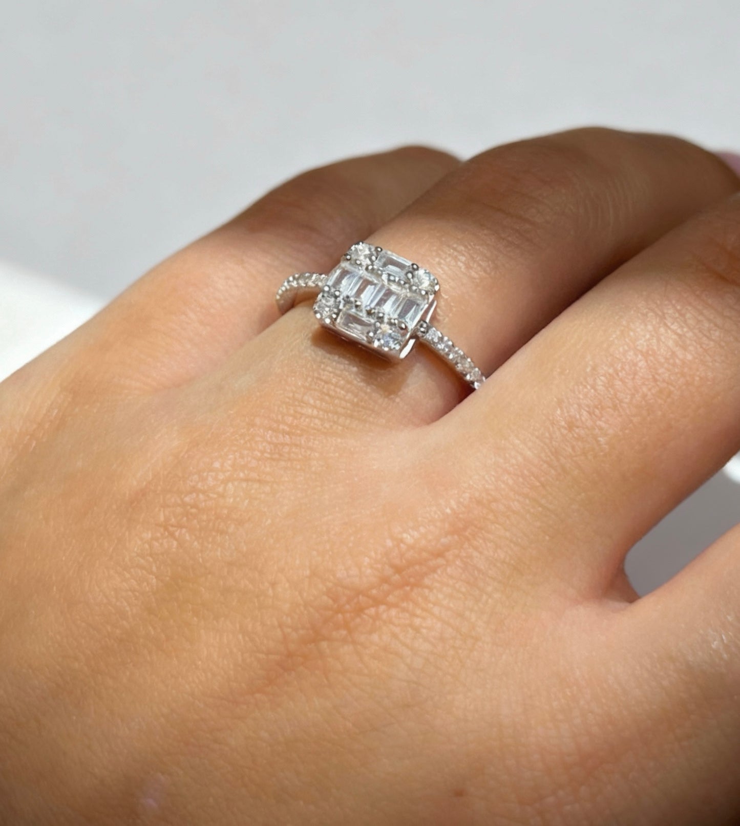 Cubic Square Ring -Clear Zirconia in Sterling Silver -925