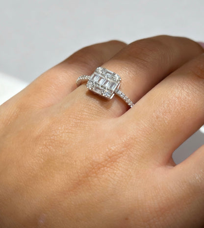Cubic Square Ring -Clear Zirconia in Sterling Silver -925
