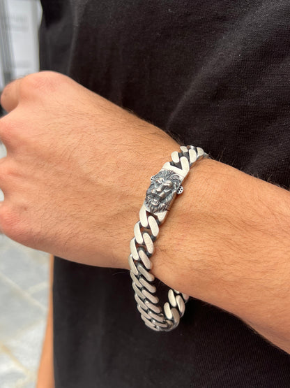 Savage Lion Head bracelet -S925 Sterling Silver for men -23cm