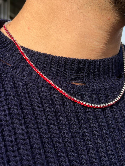 4mm Red Tennis Necklace in Italian sterling silver-s925(45cm)