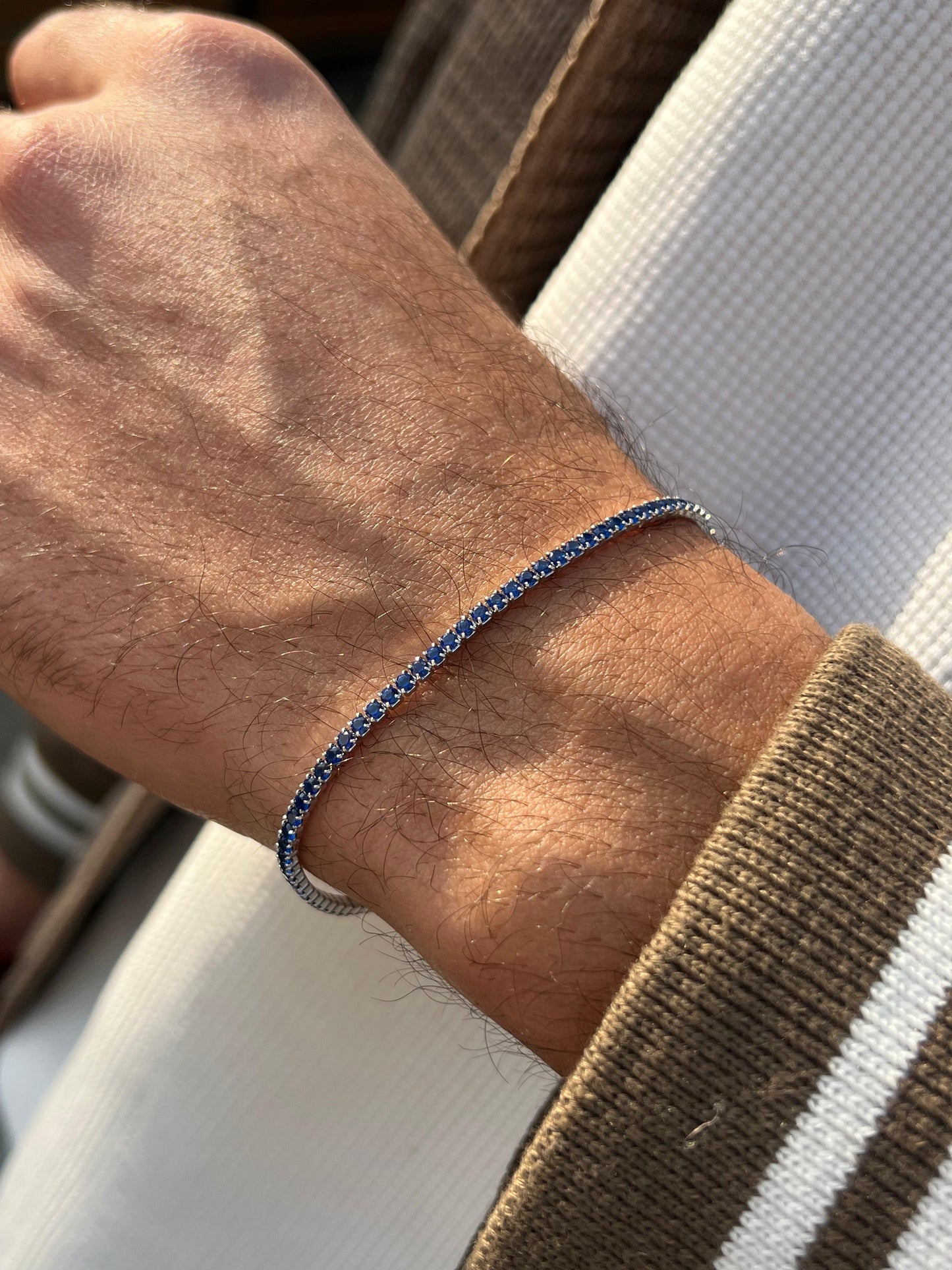 Blue Spinel Tennis Bracelet for Men's Sterling Silver 925s