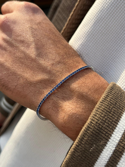 Blue Spinel Tennis Bracelet for Men's Sterling Silver 925s