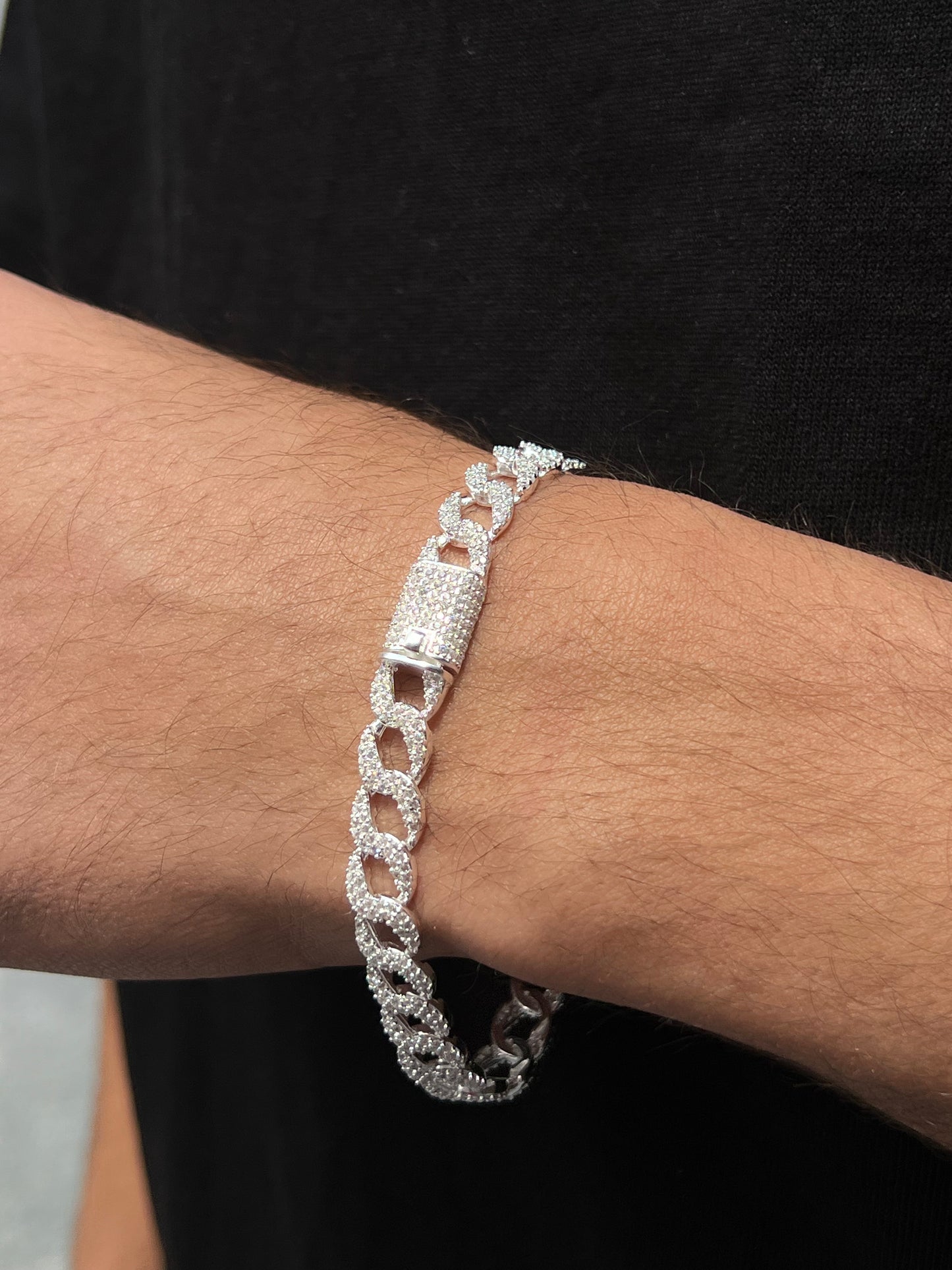 Medium Iced Gangster Chain Bracelet S925 Sterling Silver for men
