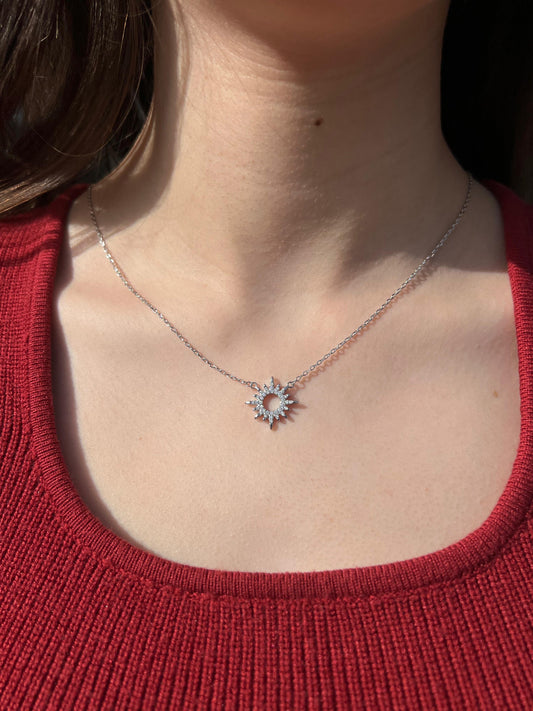 Sparkling Sun Necklace-in Sterling Silver -925