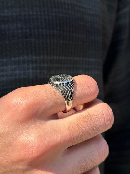 Dot Engraved Ring for Men in Sterling Silver 925s