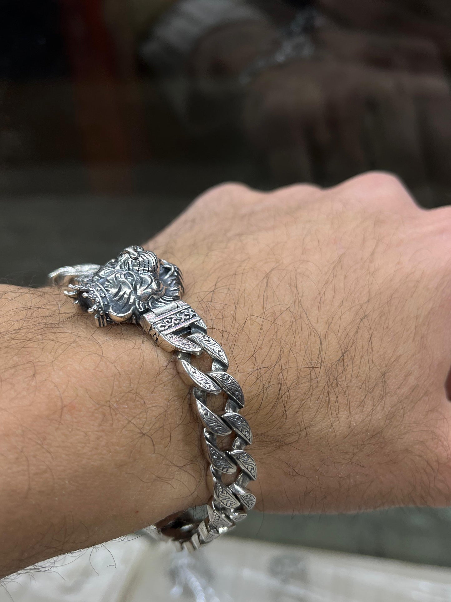 Alpha King Tiger head bracelet for men 925s
