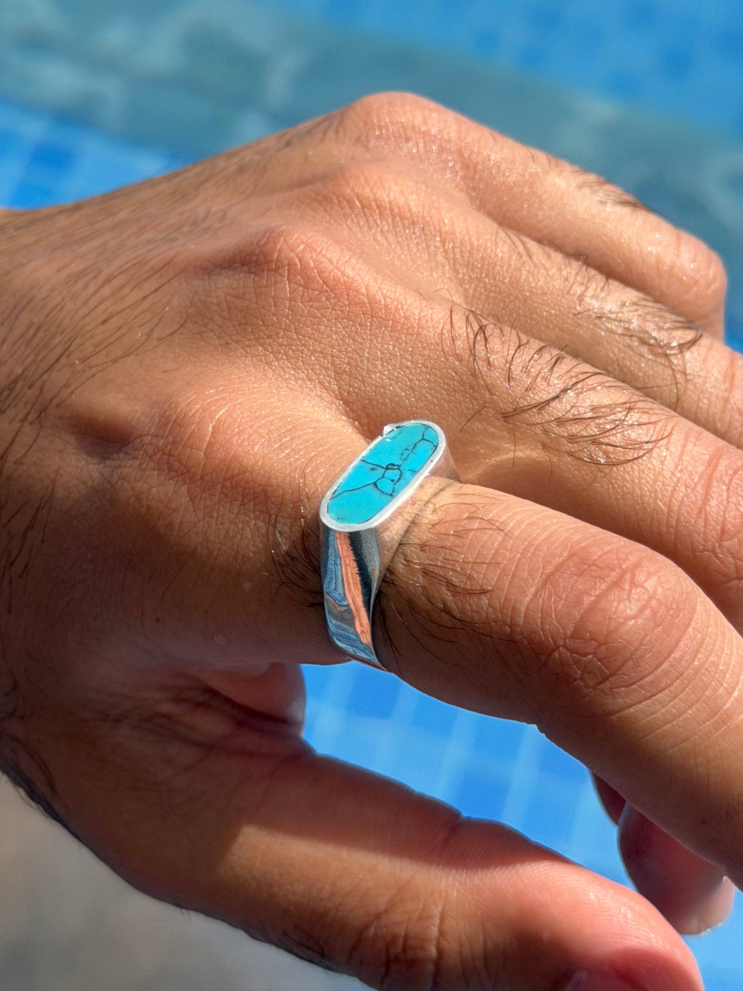 Turquoise Dome Signet Ring in Sterling Silver 925s