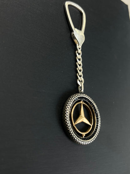 Mercedes Key Chain Rotating -Sterling Silver 925s