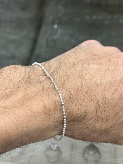 Thin Beaded bracelet -S925 Sterling Silver for men