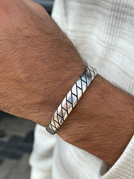 10mm- GeoCode Sleek Bangle for Men's Sterling Silver 925s