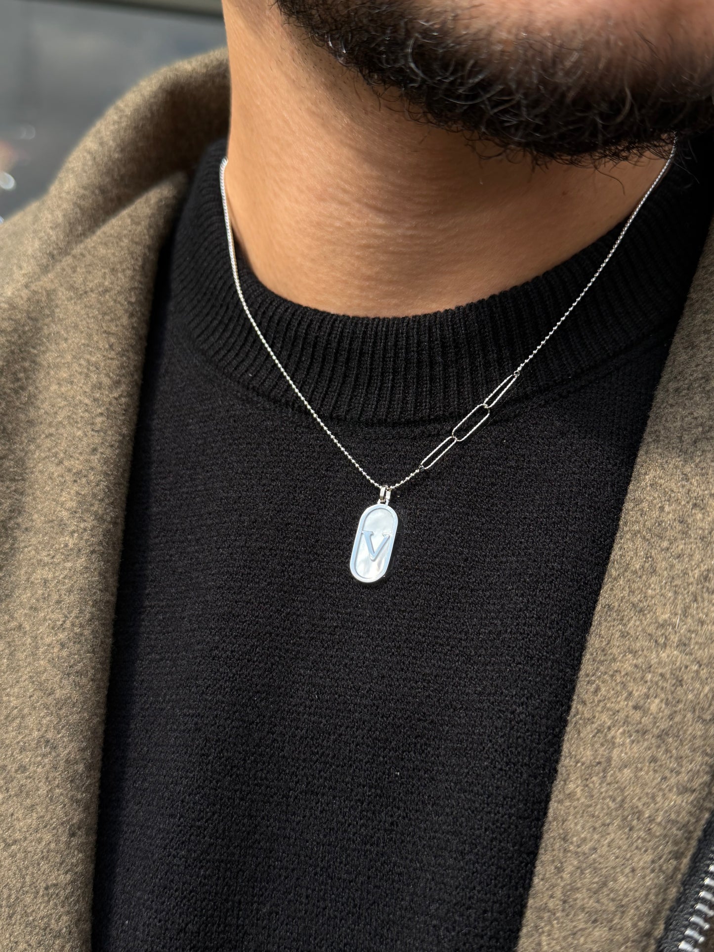 V Necklace for Men's Sterling Silver 925s