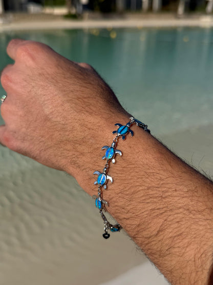 Opal Sea Turtle Bracelet in Sterling Silver S925 -21Cm