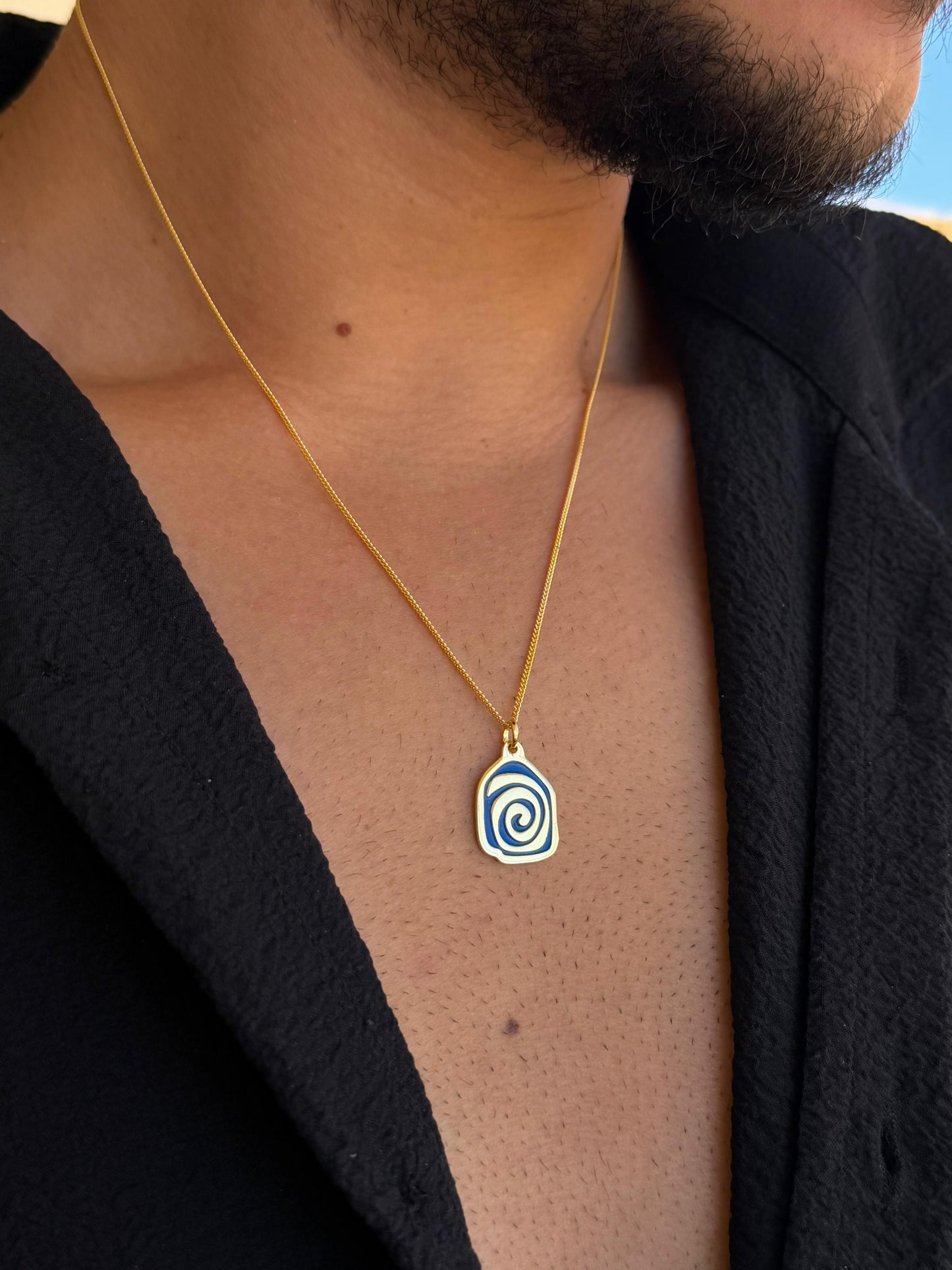 Blue Spiral Cord Necklace Sterling Silver 925s-Fine Gold Plated