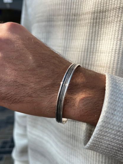 Twisted oxidised Men bangle-S925 Sterling Silver bangle for men