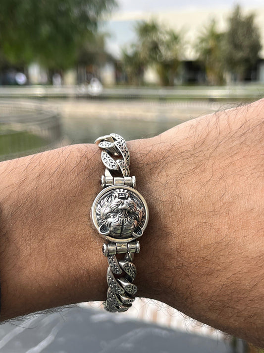 Double Head Versace-Rotating Tiger head bracelet for men925s