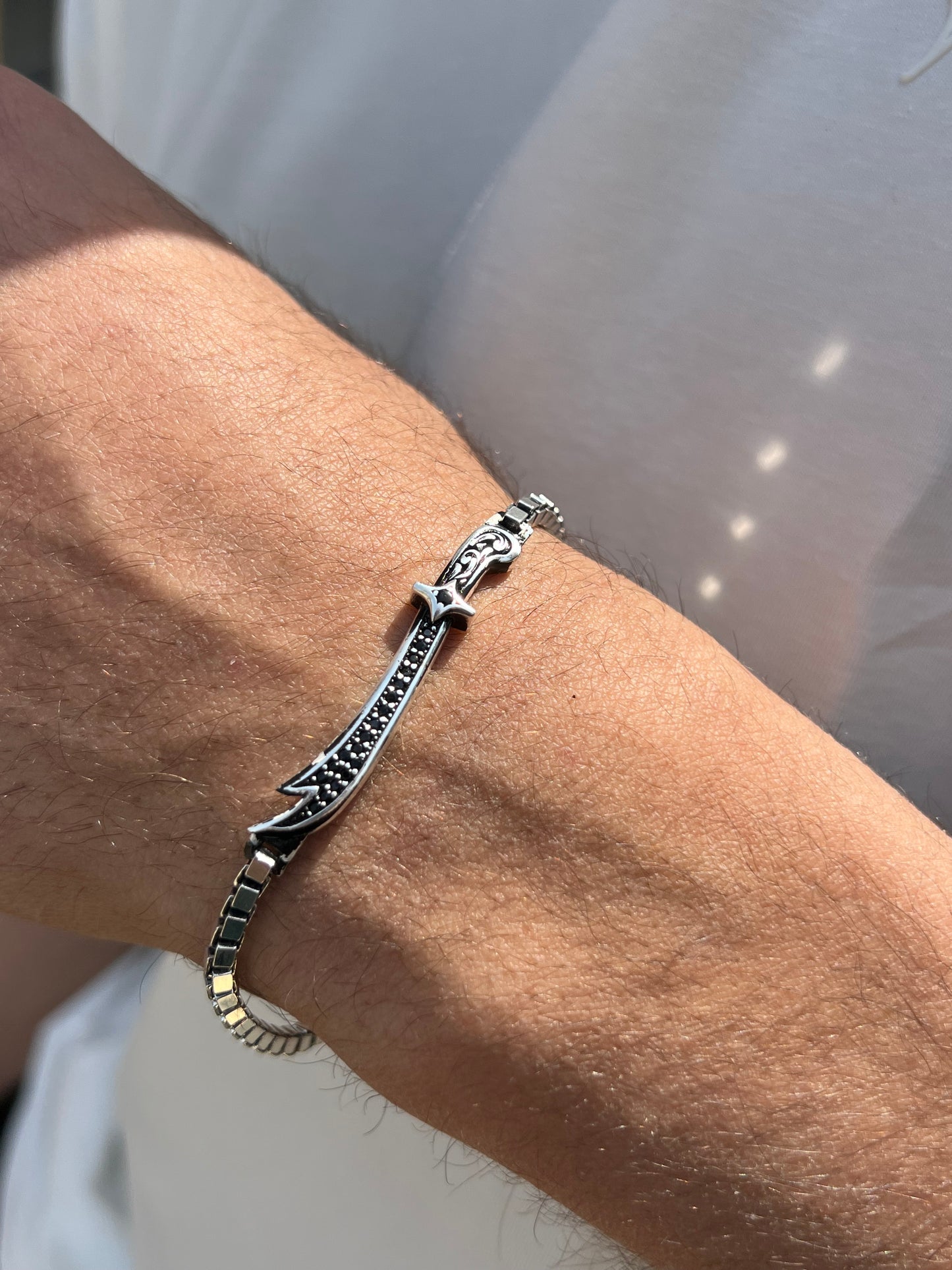 Black Zirconia Sword Bracelet for Men's Sterling Silver 925s-18cm