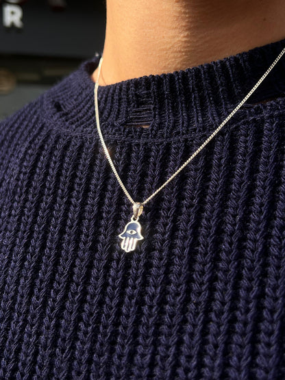 Dark blue Hamsa-Grommet Necklace Sterling Silver 925s