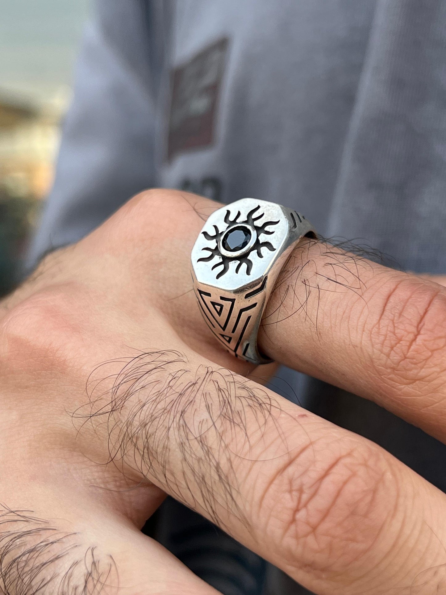 Sun Signet Ring -for Men's Sterling Silver 925s