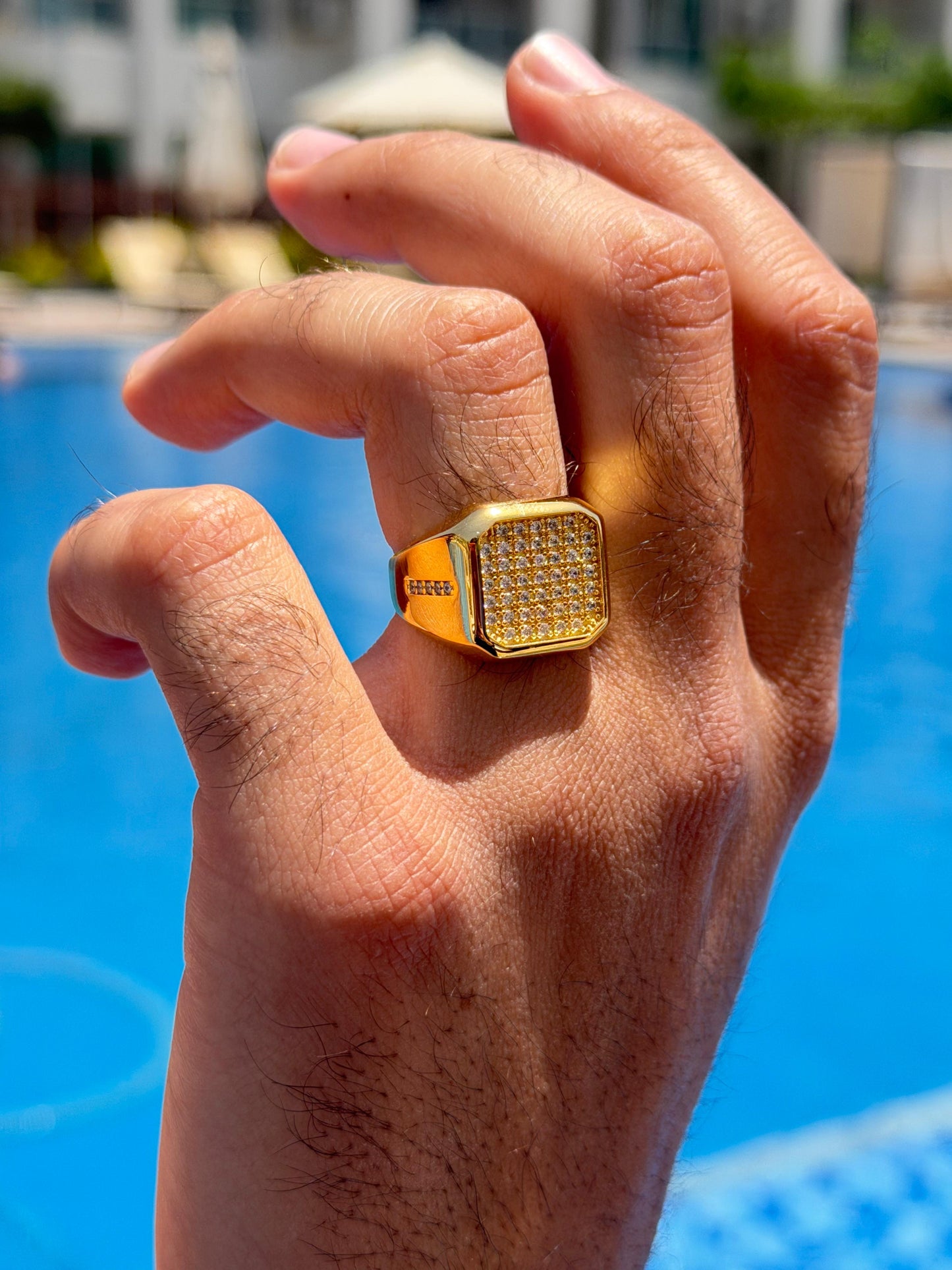 Iced Square Ring in Sterling Silver 925s-Gold Plated