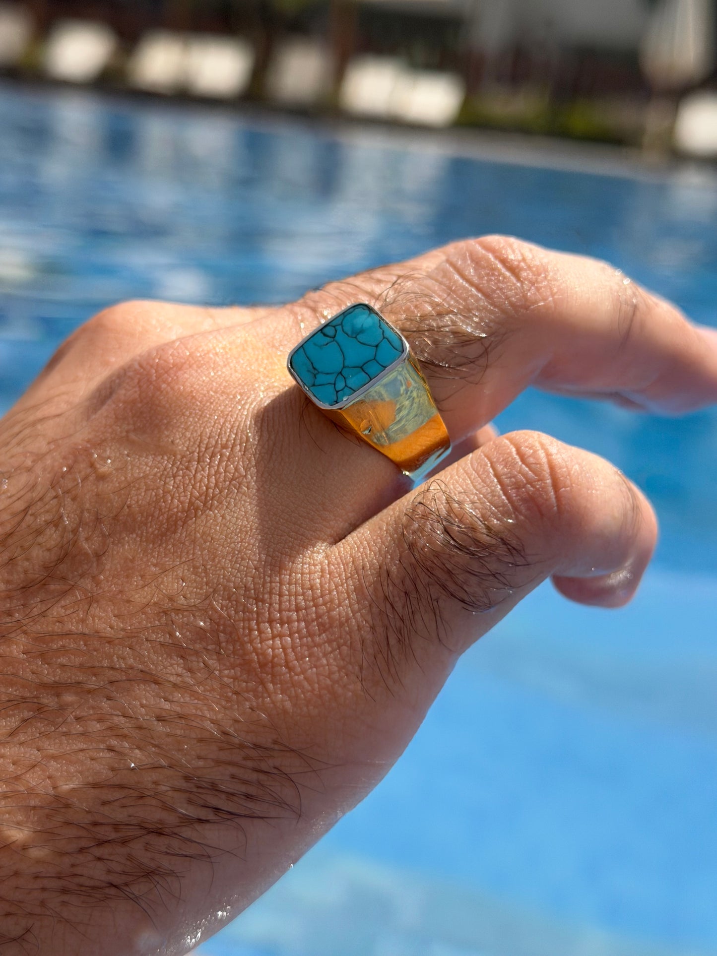 Turquoise Signet Ring in Sterling Silver 925s -Gold Plated