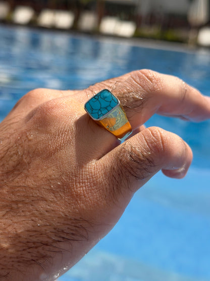 Turquoise Signet Ring in Sterling Silver 925s -Gold Plated