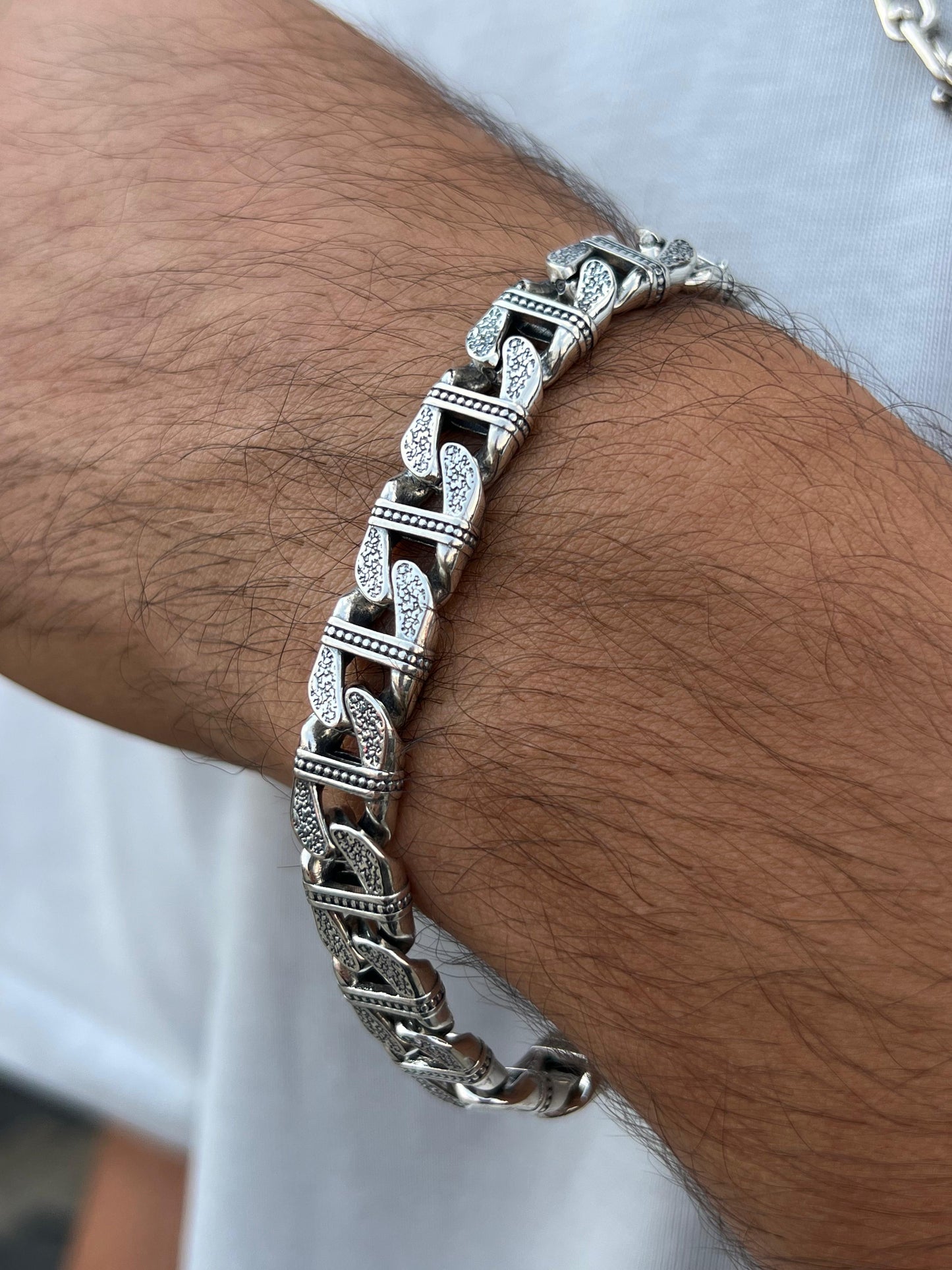Carved Soul Link Bracelet for Men's Sterling Silver 925s