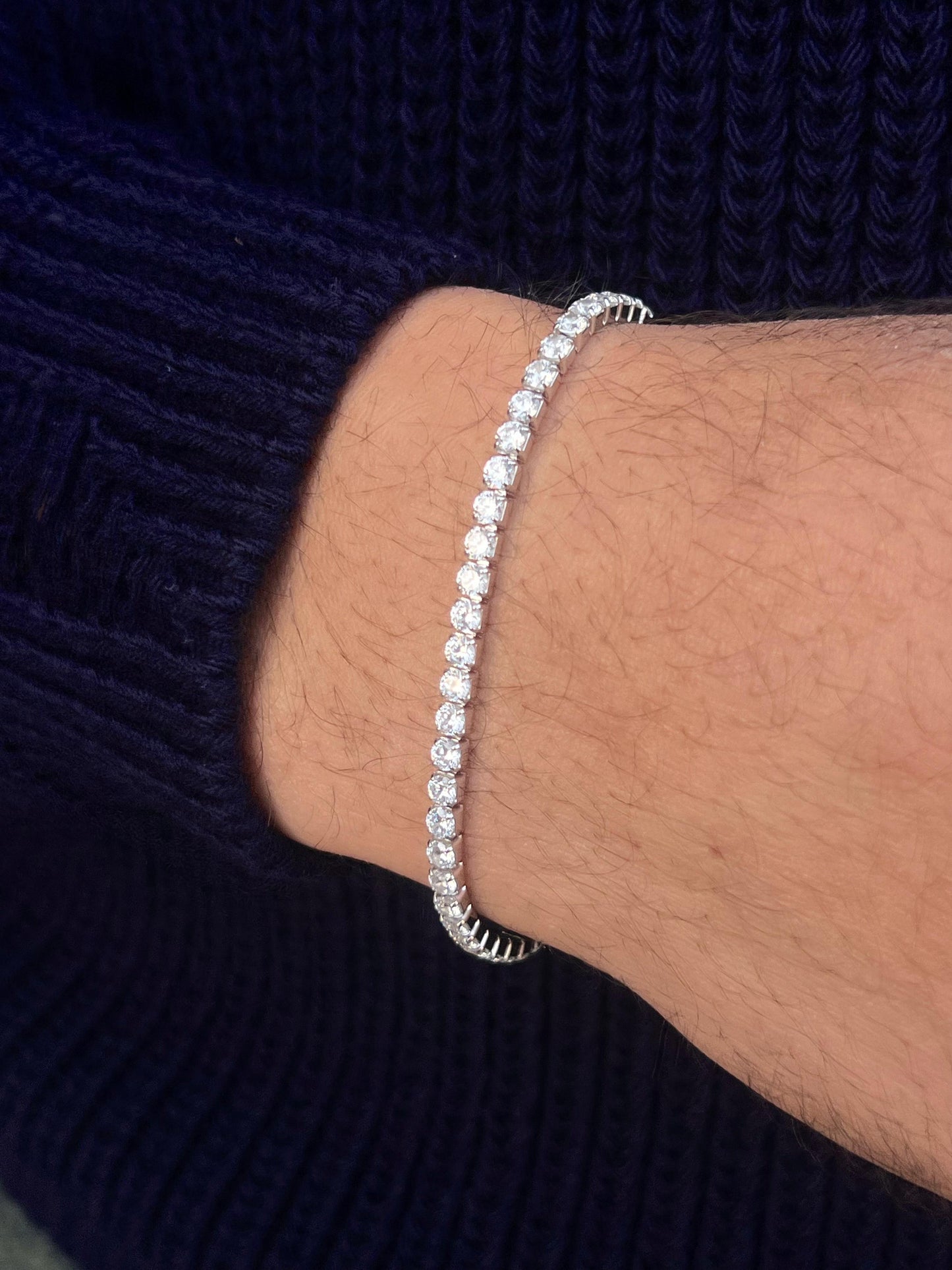 3mm Clear Thick Tennis for Men's Sterling Silver 925s