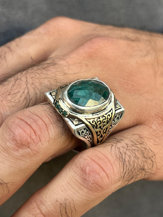Sultan Natural Emerald Ring -for Men's Sterling Silver 925s