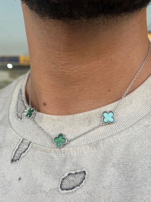 Three Green Stone Van Cleef Necklace S925 Sterling Silver for men