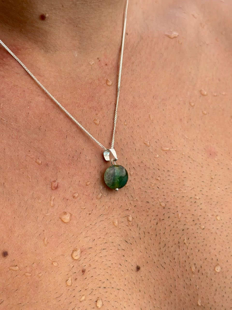 Green Agate Necklace Sterling Silver 925s