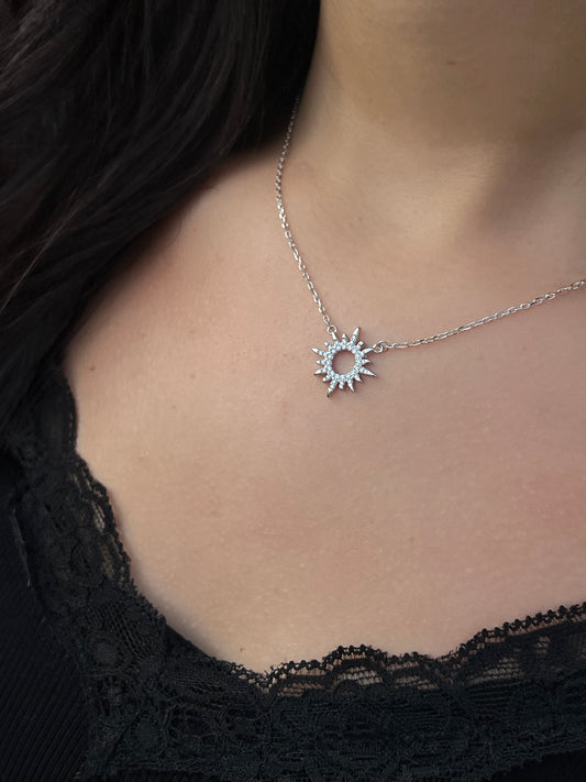 Sparkling Sun Necklace-in Sterling Silver -925