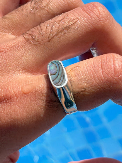Abalone Dome Signet Ring in Sterling Silver 925s