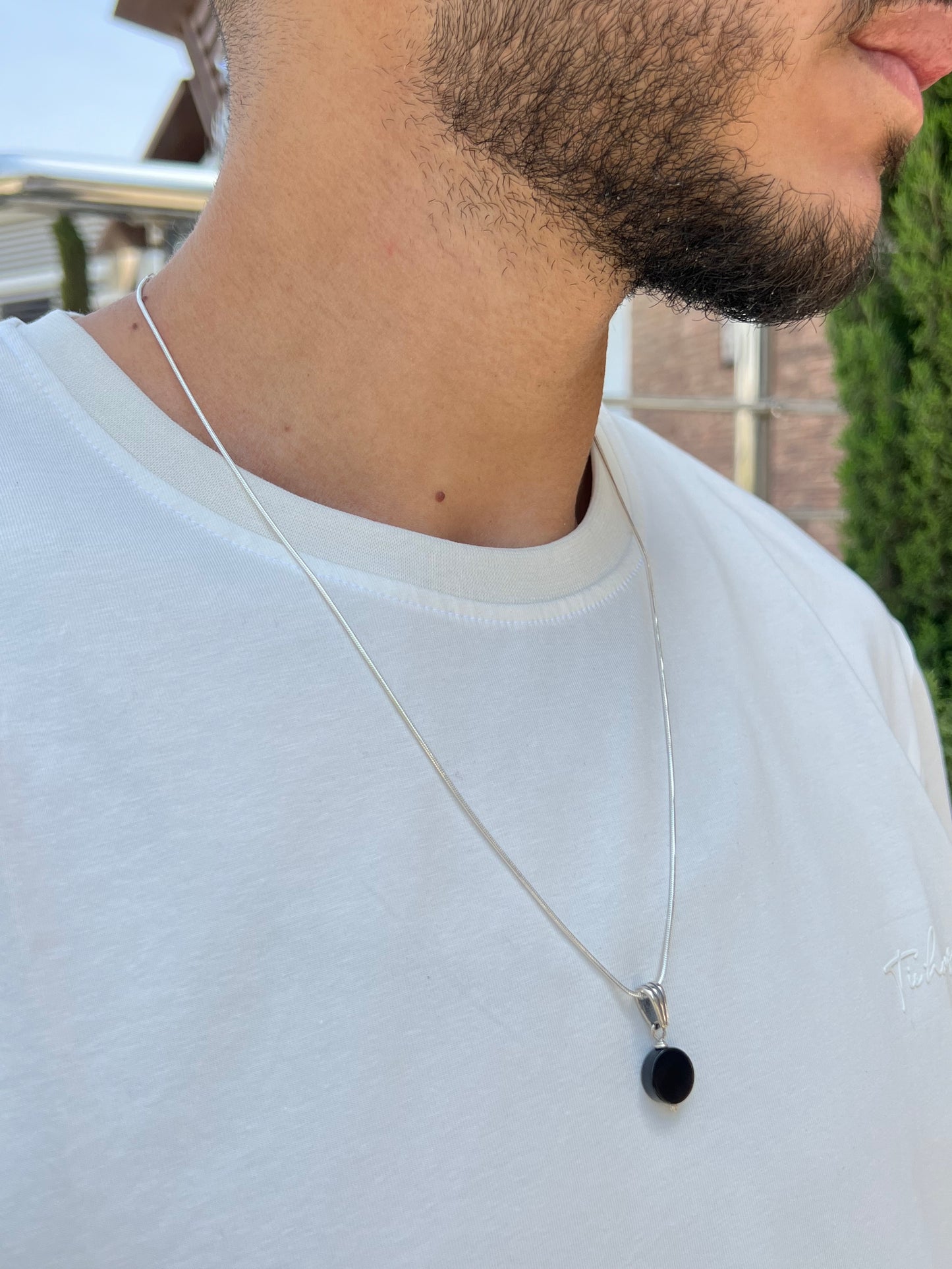 Onyx Rattail Necklace for Men's Sterling Silver 925s