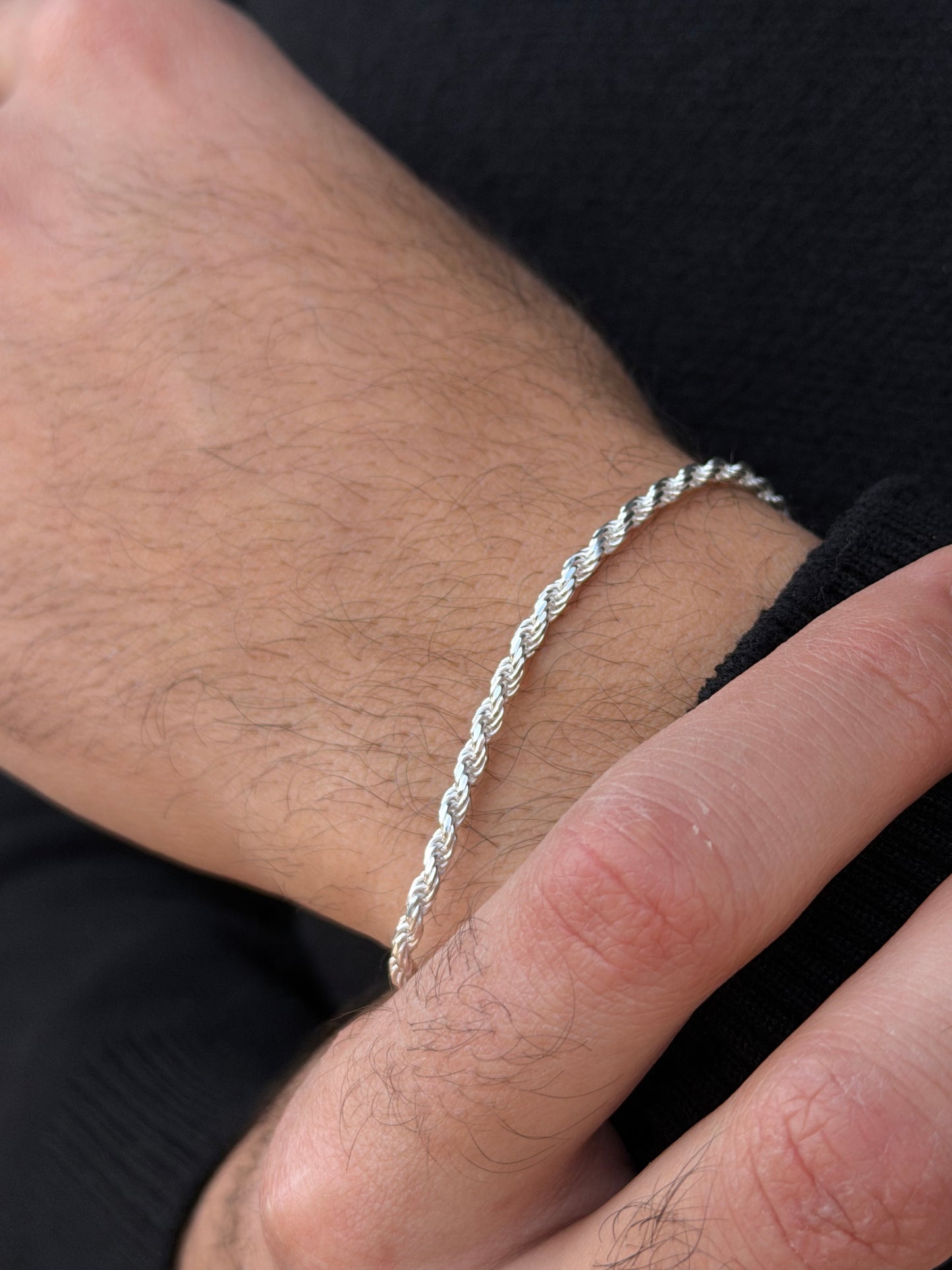 Rope Bracelet for Men's Sterling Silver 925s-21cm