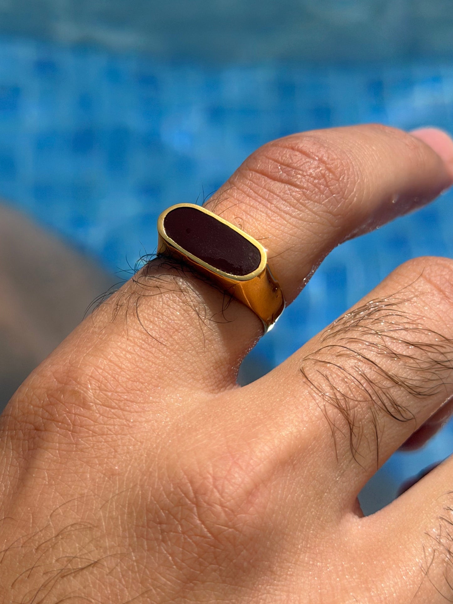 Brown Dome Signet Ring in Sterling Silver 925s-Gold Plated