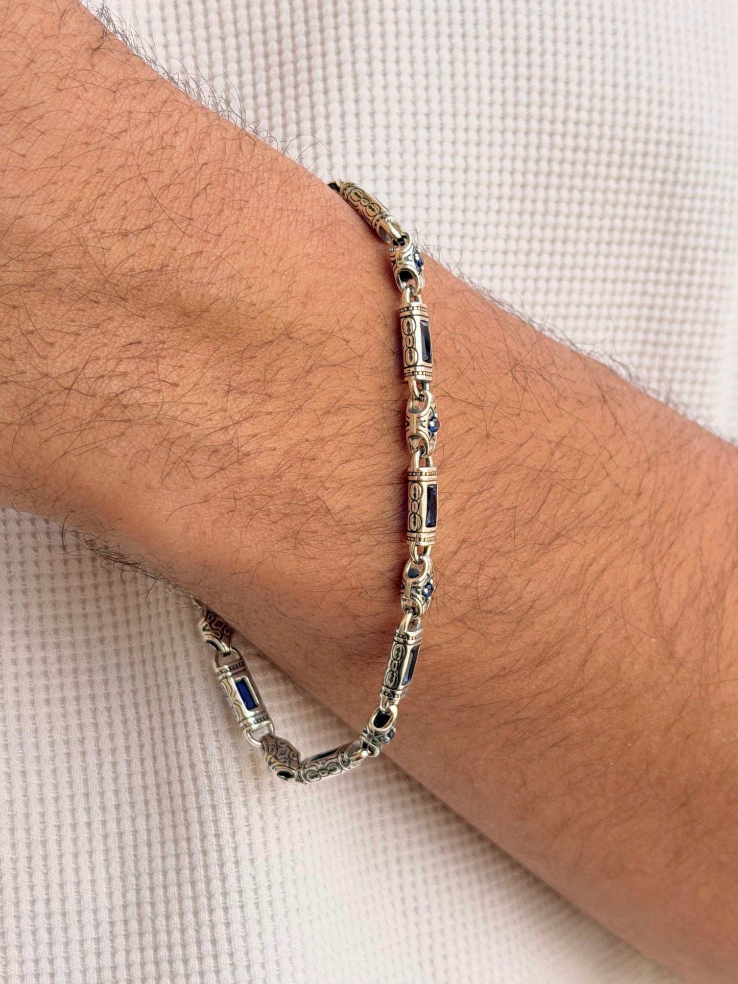 Navy Link Bracelet for men-Pure925s 21cm-5mm