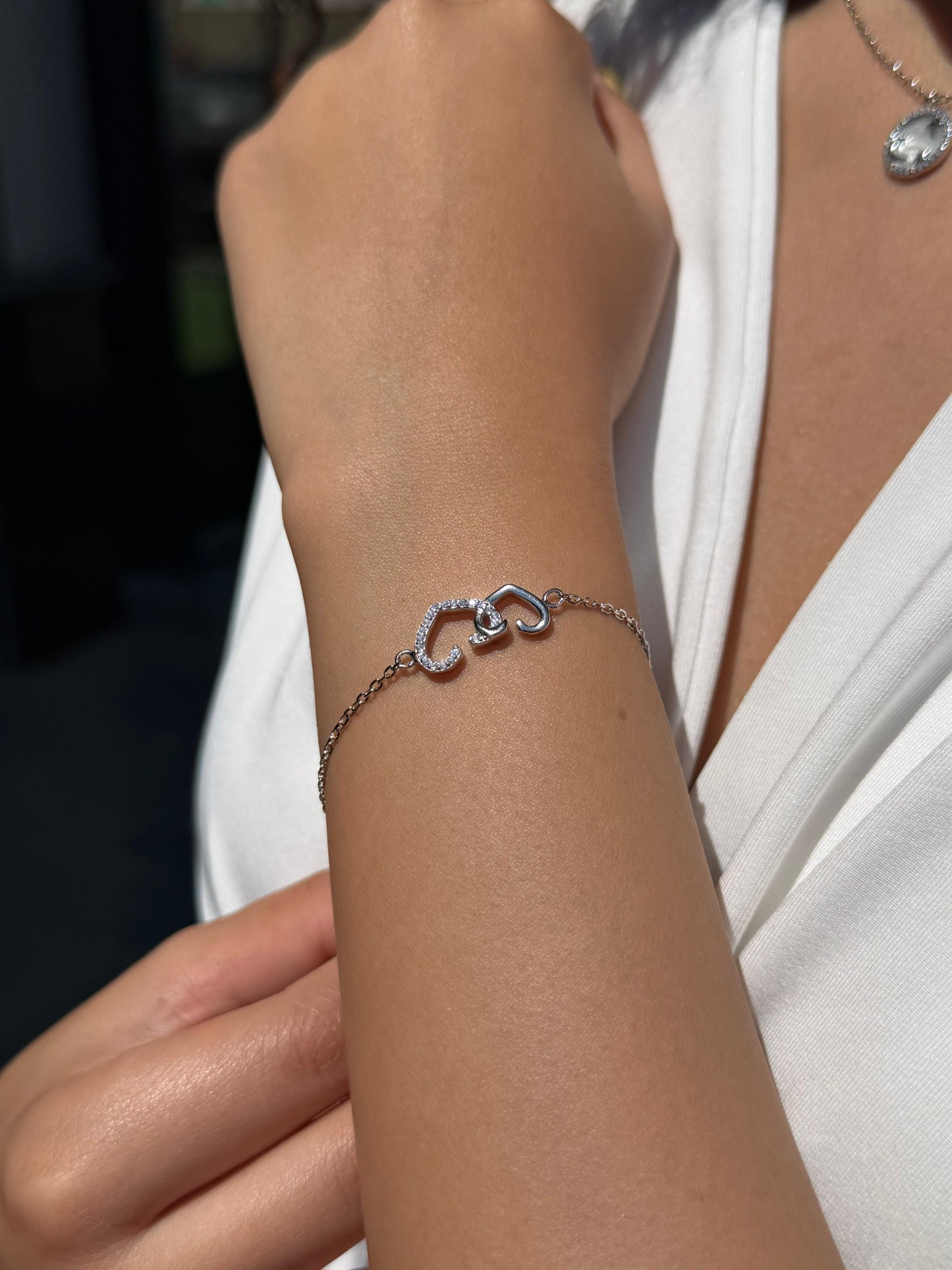 Zirconia Hearts Bracelet -in Sterling Silver -925