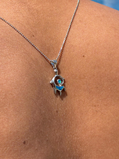 Wave Turtle Opal Necklace in Sterling Silver 925s