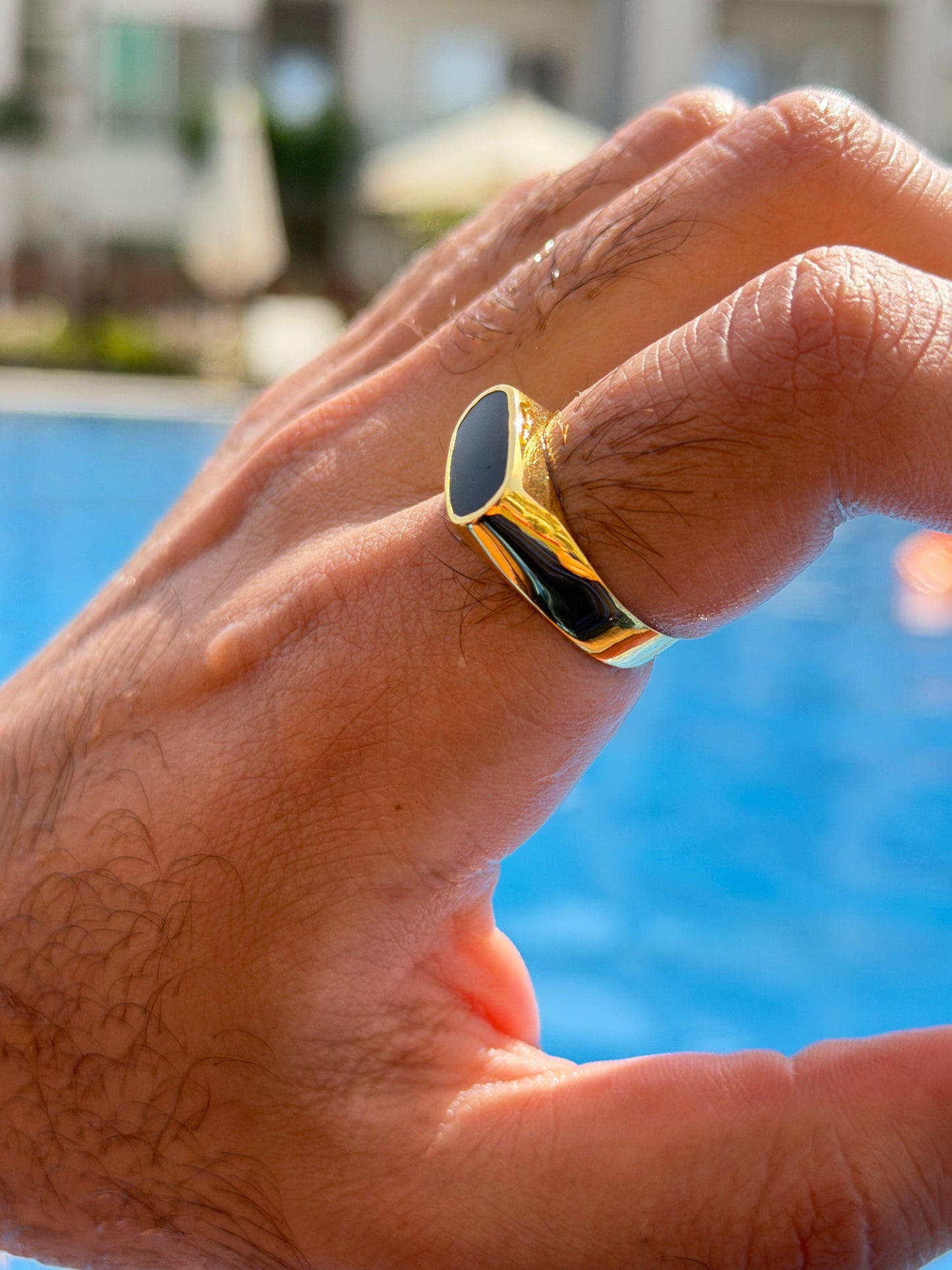 Onyx Dome Signet Ring in Sterling Silver 925s-Gold Plated