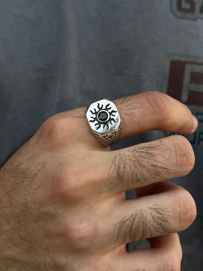 Sun Signet Ring -for Men's Sterling Silver 925s