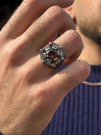 Bloody Stone Ring -for Men's Sterling Silver 925s
